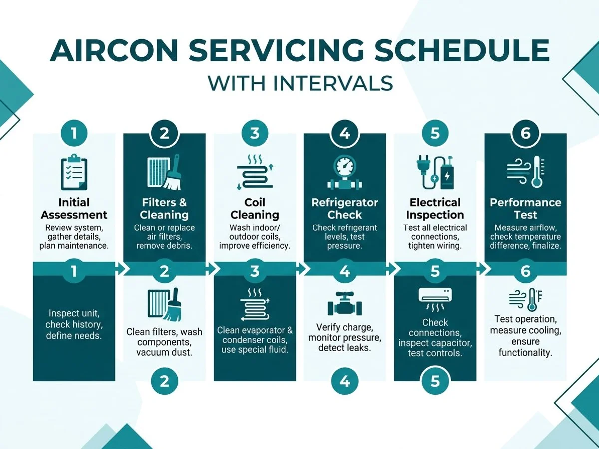 Aircon servicing schedule infographic by usage type