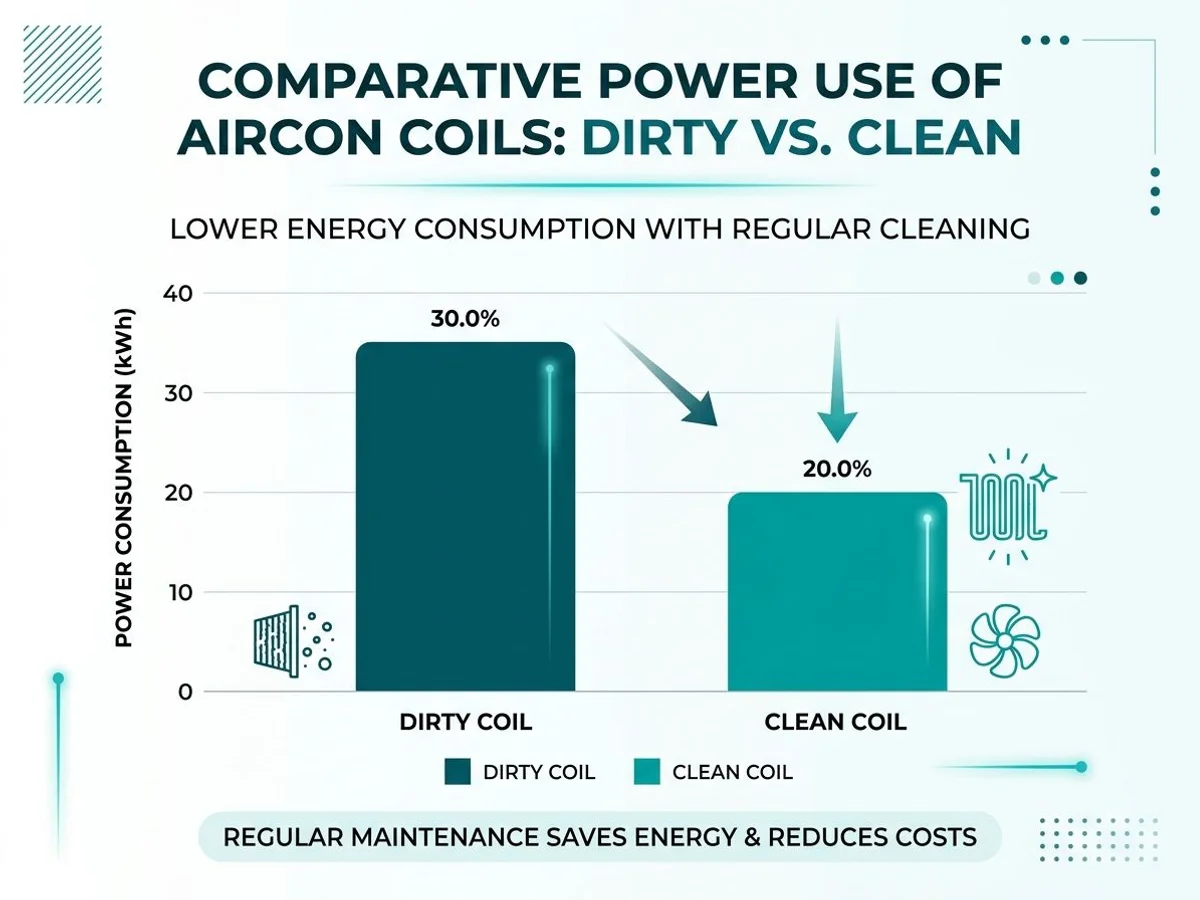Power use comparison: dirty vs clean aircon coil