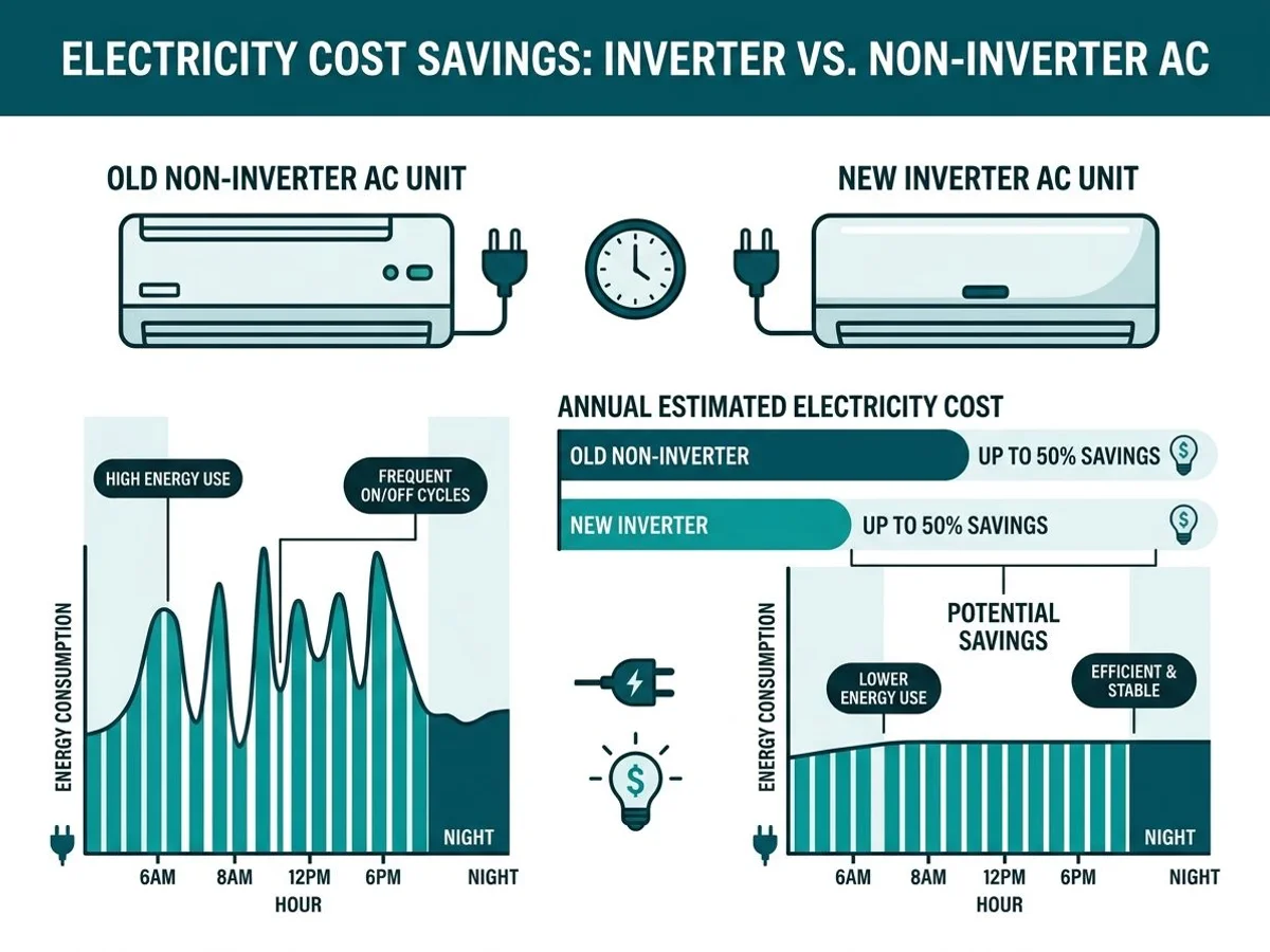 Inverter TNB savings versus old non-inverter