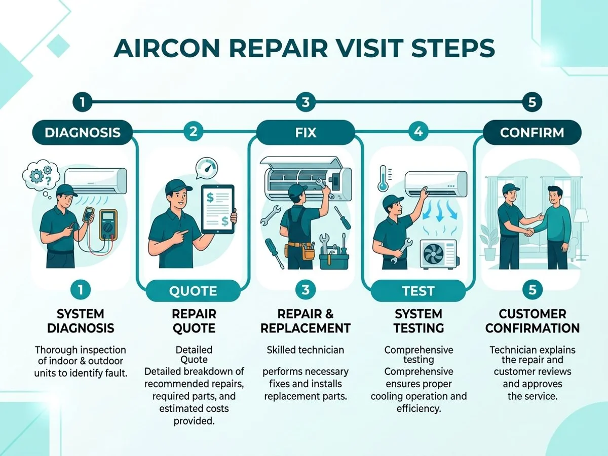 Step timeline of a repair visit
